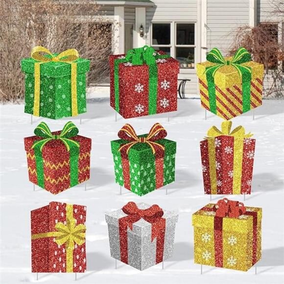 9 Pcs Christmas Decoration Outdoor Yard Sign with Stakes Xmas Lawn Sign Box Sign - Picture 8 of 8